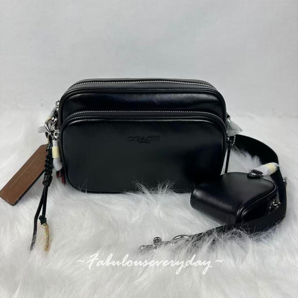 Coach Men's Finlay Crossbody Bag With Charms In Leather/Silver/Black CEA71 NWT